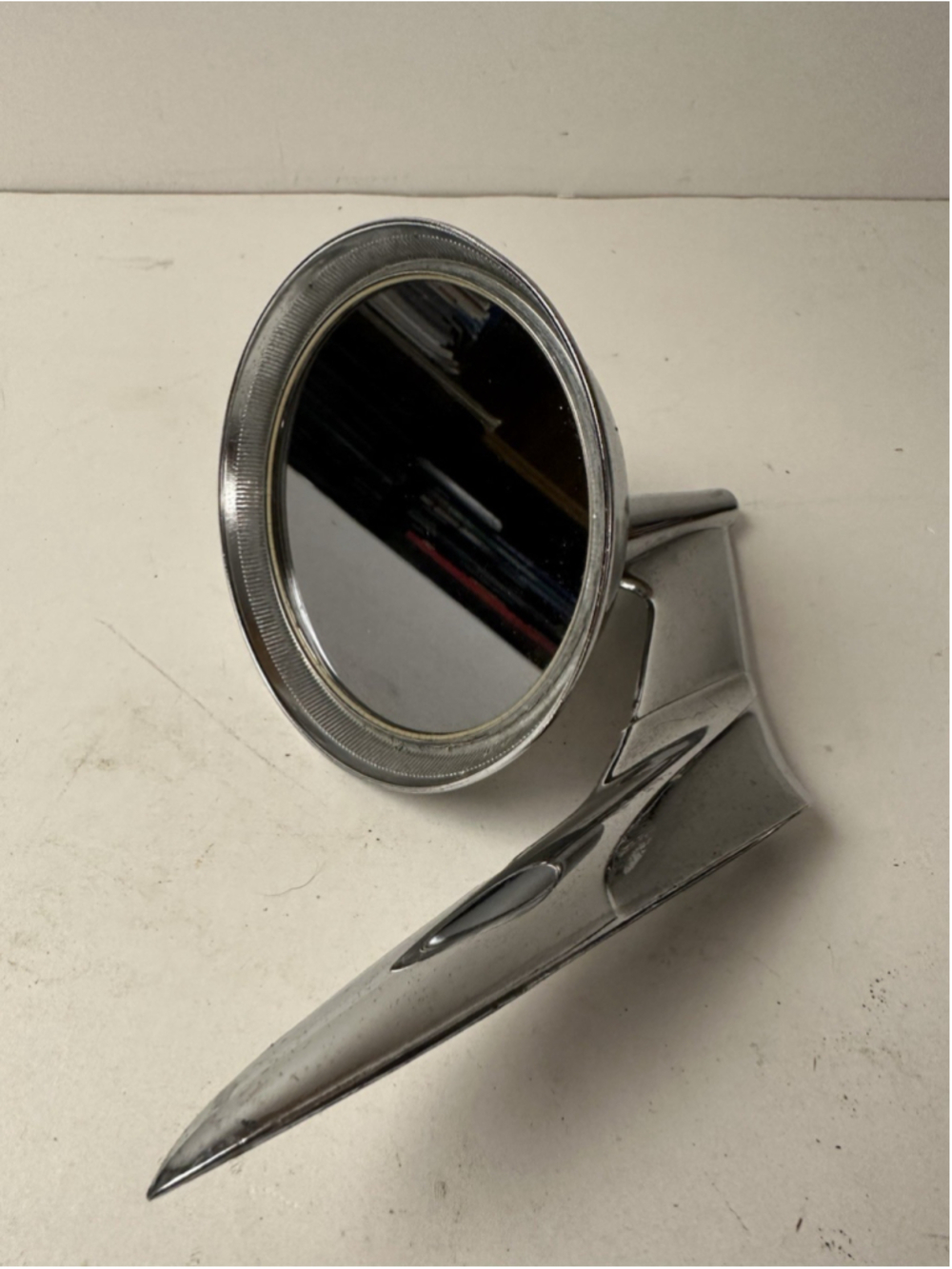 Vintage Chrome Side Mirror Swept Bullet Art Deco Hot Rod Classic Car Custom Fend